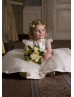 Ivory Satin Polka Dots Tulle Knee Length Flower Girl Dress 